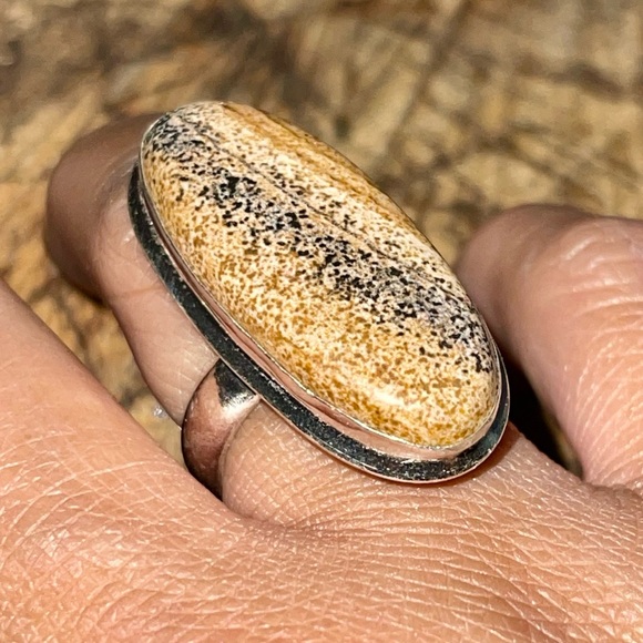 Brown Picture Jasper Ring Size 7 1/2 - Picture 2 of 6